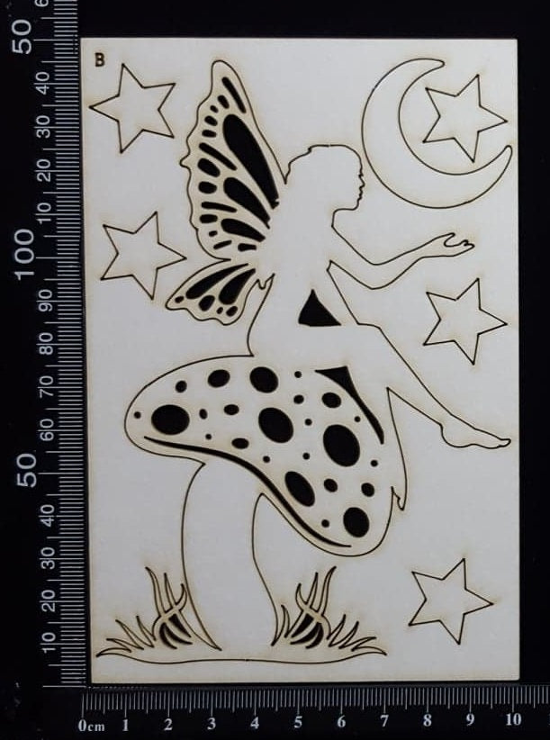 Fairy On A Mushroom Set - B - White Chipboard