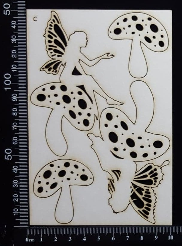 Fairy On A Mushroom Set - C - White Chipboard