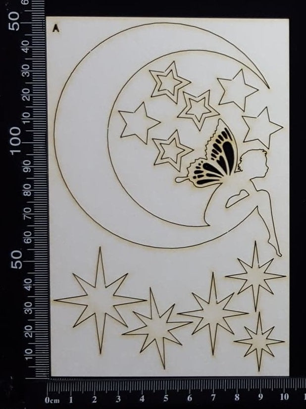 Fairy on a Moon Set - A - White Chipboard