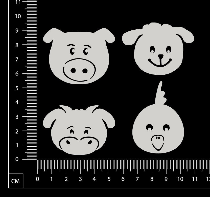 Farm Animals Faces Set - A - White Chipboard