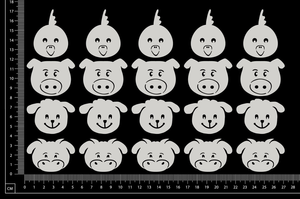 Farm Animals Faces Set - B - White Chipboard