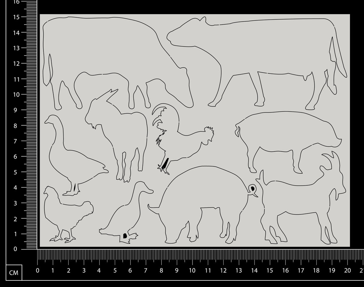 Farm Animals Set - B - White Chipboard