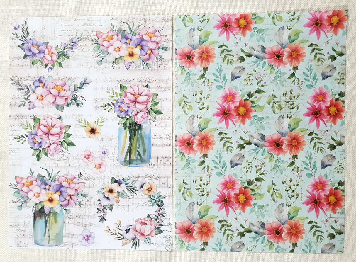Decoupage Paper - A4 size - 4 sheets - (DP-1013) - Floral Essence / Floral Brilliance