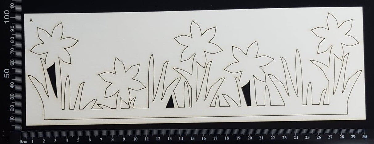 Flower and Grass Border - A - Large - White Chipboard