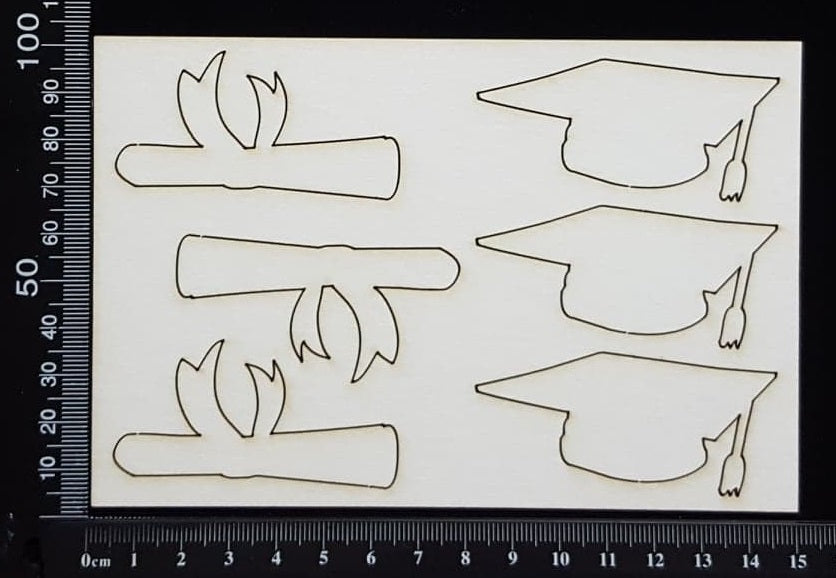 Graduation Caps and Scrolls Set - White Chipboard
