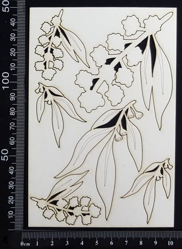 Gum Leaves and Wattle Set - A - White Chipboard