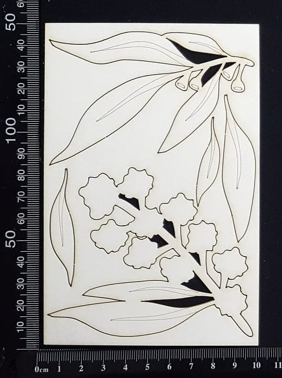 Gum Leaves and Wattle Set - B - White Chipboard