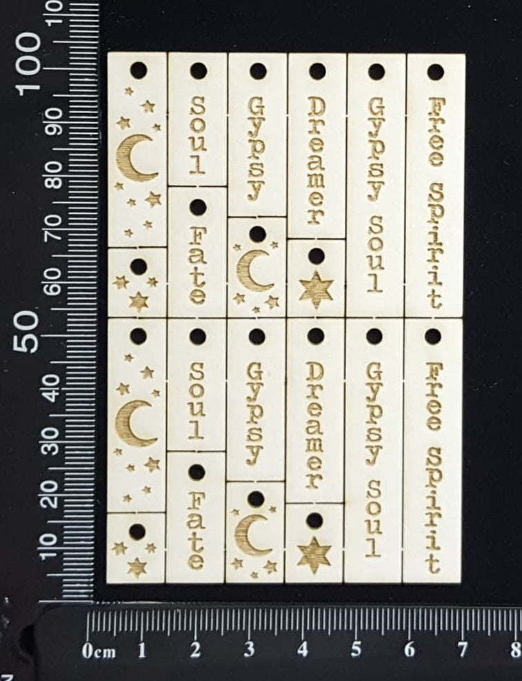 Laser Engraved Gypsy Word Charms - A - White Chipboard