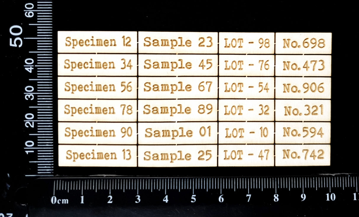 Laser Engraved Specimen Sample Lot & Number Labels - White Chipboard