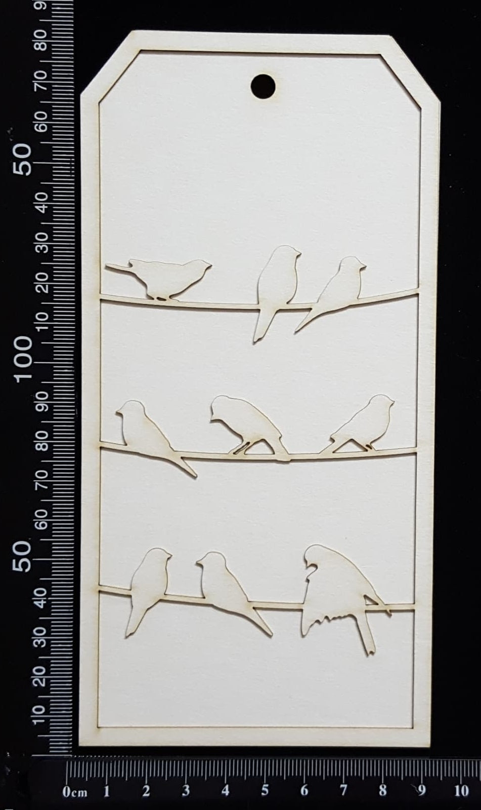 Layered Tag - Birds on Wires - Large - A - White Chipboard