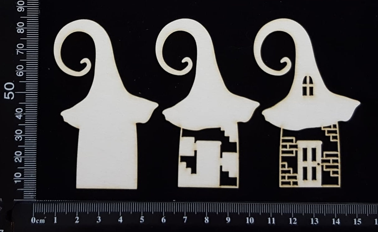 Layered Detailed Fairy House Set - B - Small - White Chipboard