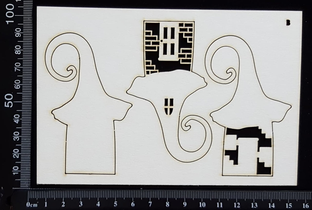 Layered Detailed Fairy House Set - B - Small - White Chipboard