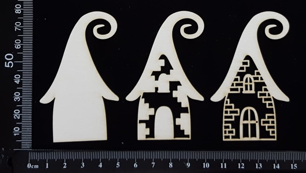 Layered Detailed Fairy House Set - C - Small - White Chipboard