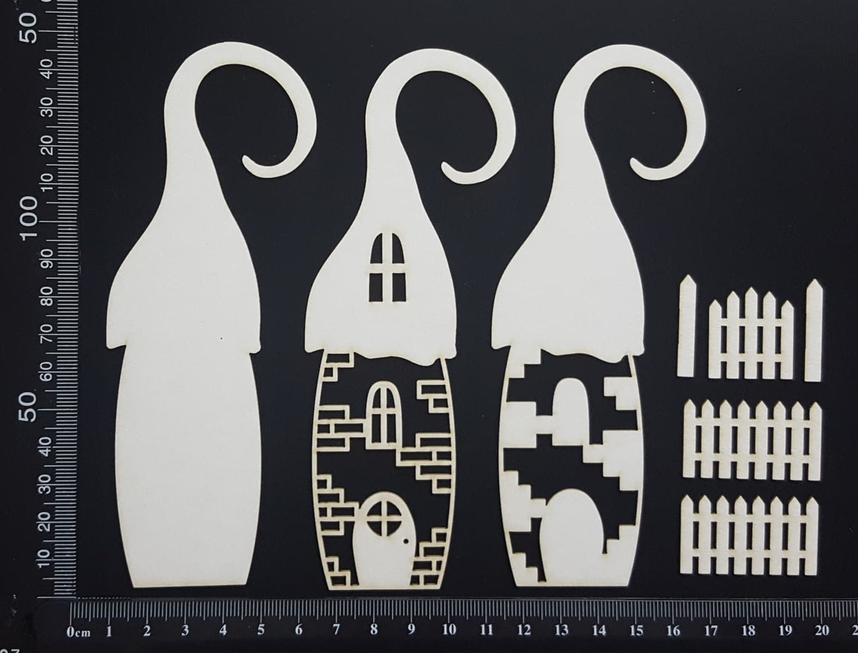 Layered Detailed Fairy House Set - E - Large - White Chipboard