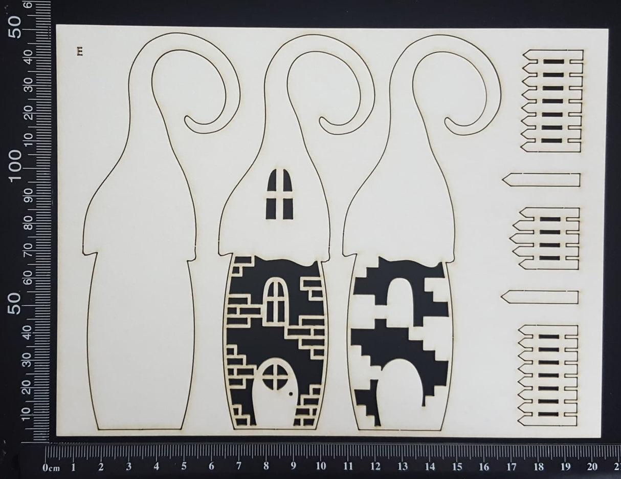 Layered Detailed Fairy House Set - E - Large - White Chipboard