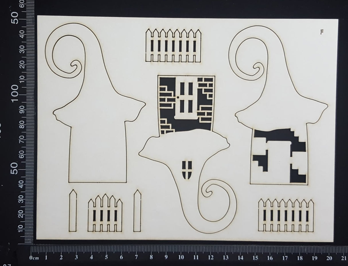 Layered Detailed Fairy House Set - F - Large - White Chipboard