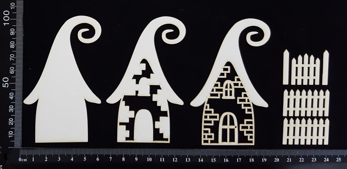 Layered Detailed Fairy House Set - G - Large - White Chipboard