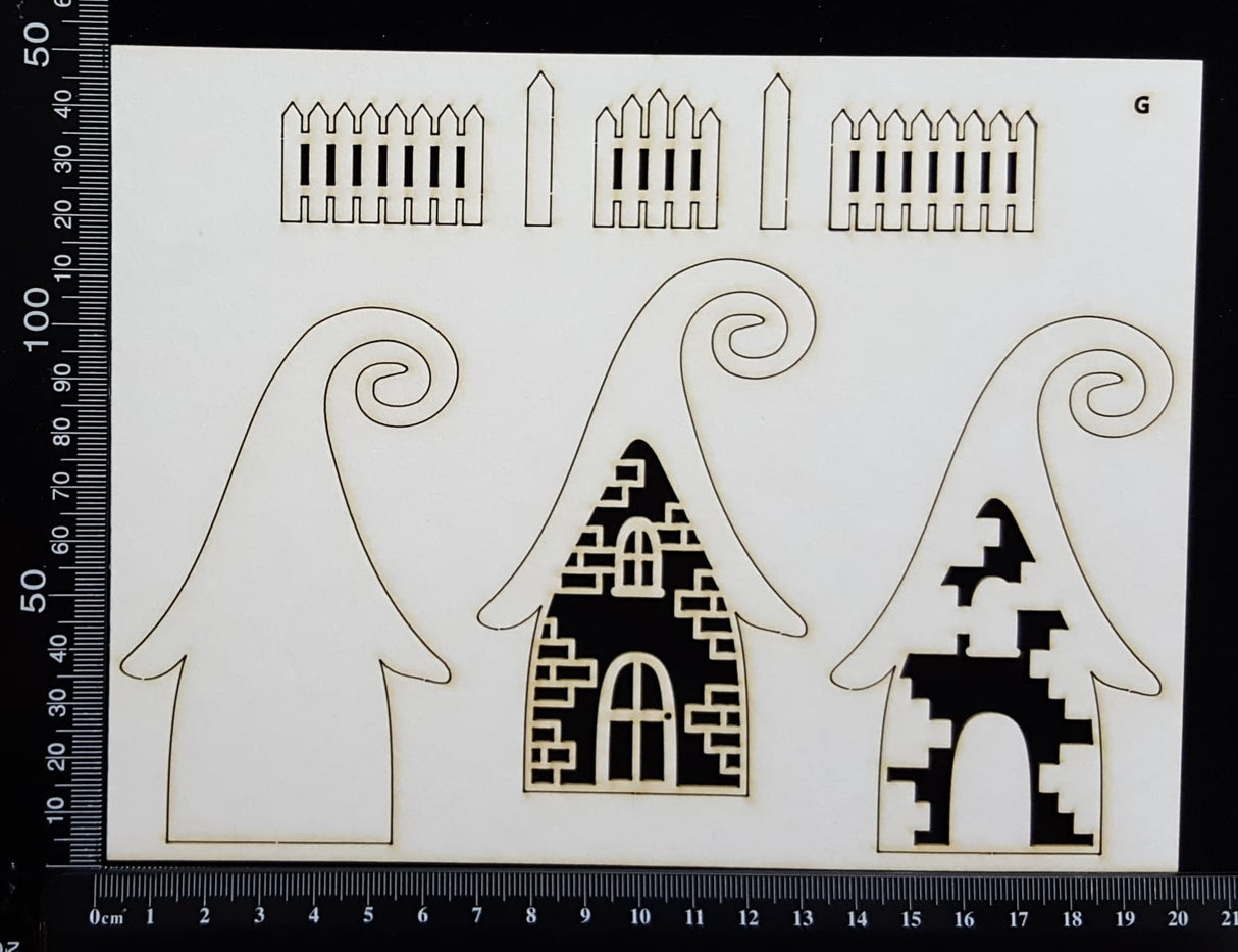 Layered Detailed Fairy House Set - G - Large - White Chipboard