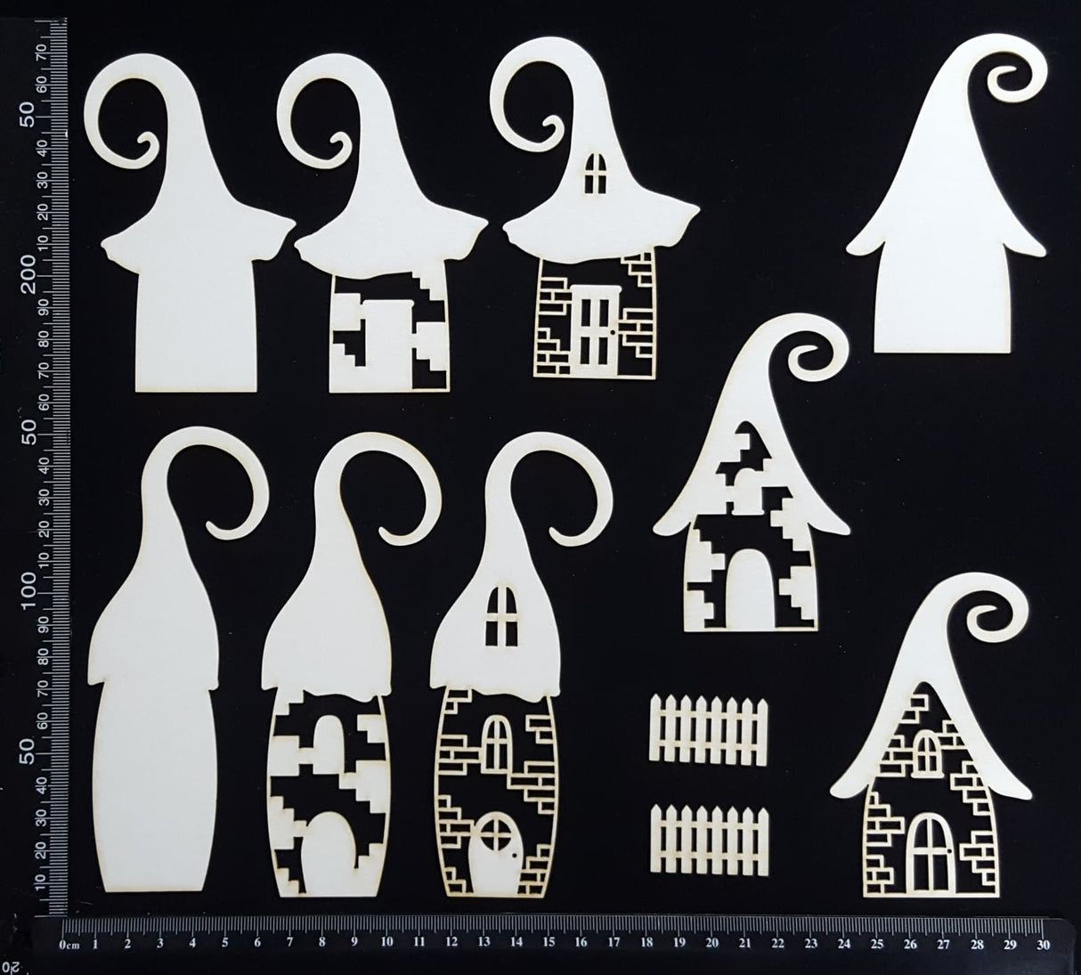 Layered Detailed Fairy House Set - H - Large - White Chipboard