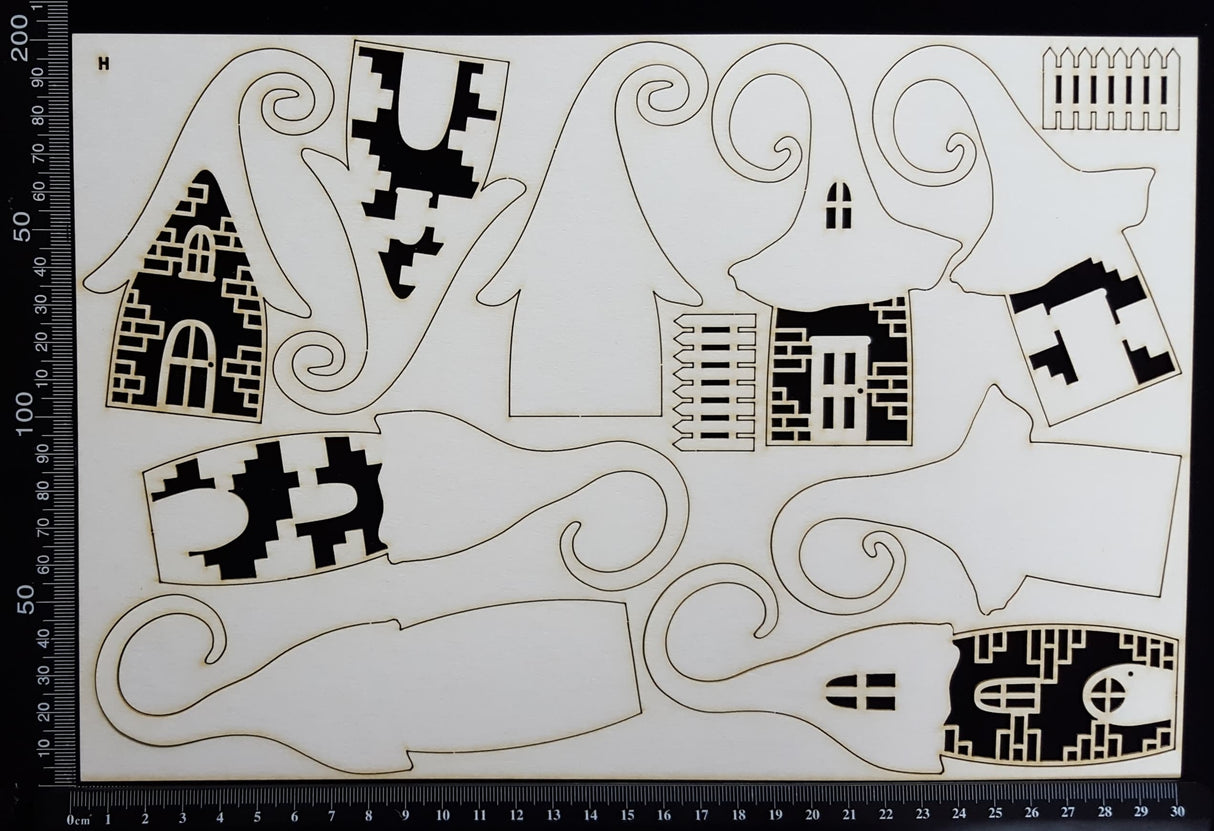 Layered Detailed Fairy House Set - H - Large - White Chipboard
