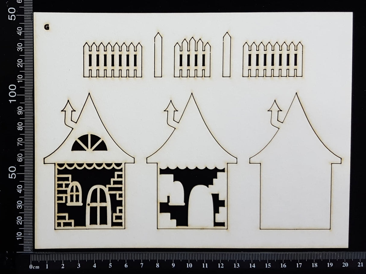 Layered Detailed House Set - O - Large - White Chipboard