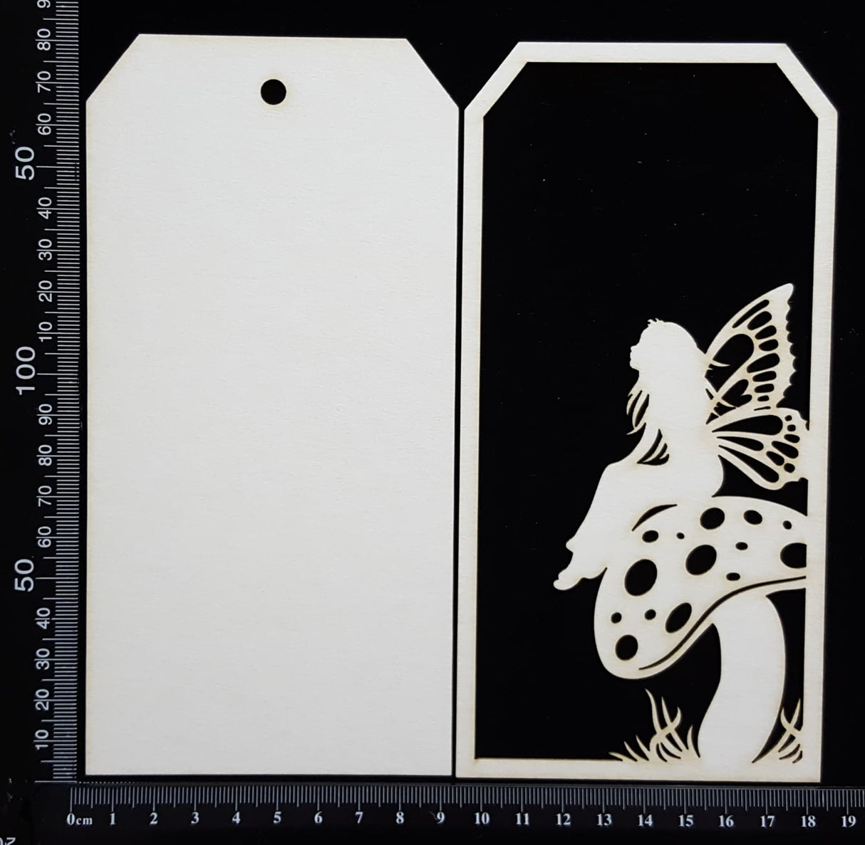 Layered Tag - Fairy on a Mushroom - Large - A - White Chipboard