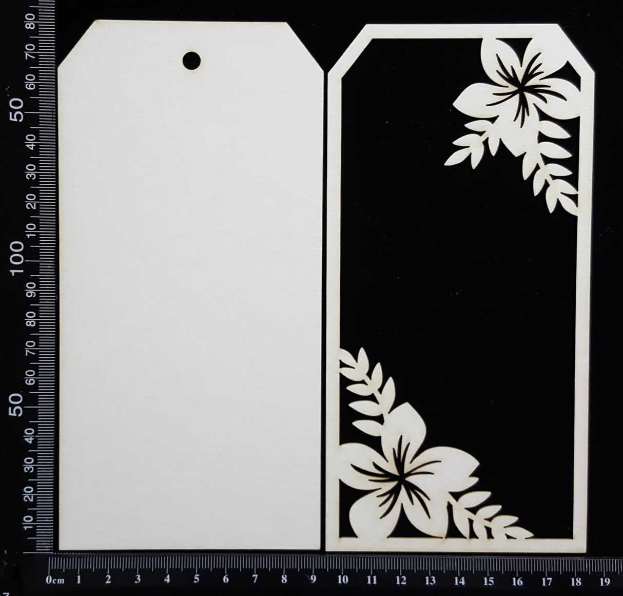 Layered Tag - Flowers - Large - A - White Chipboard