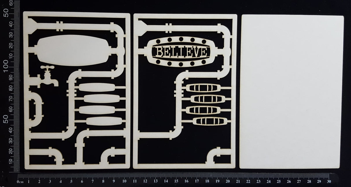 Steampunk Journal Panel - AB - Believe - Small - Layering Set - White Chipboard