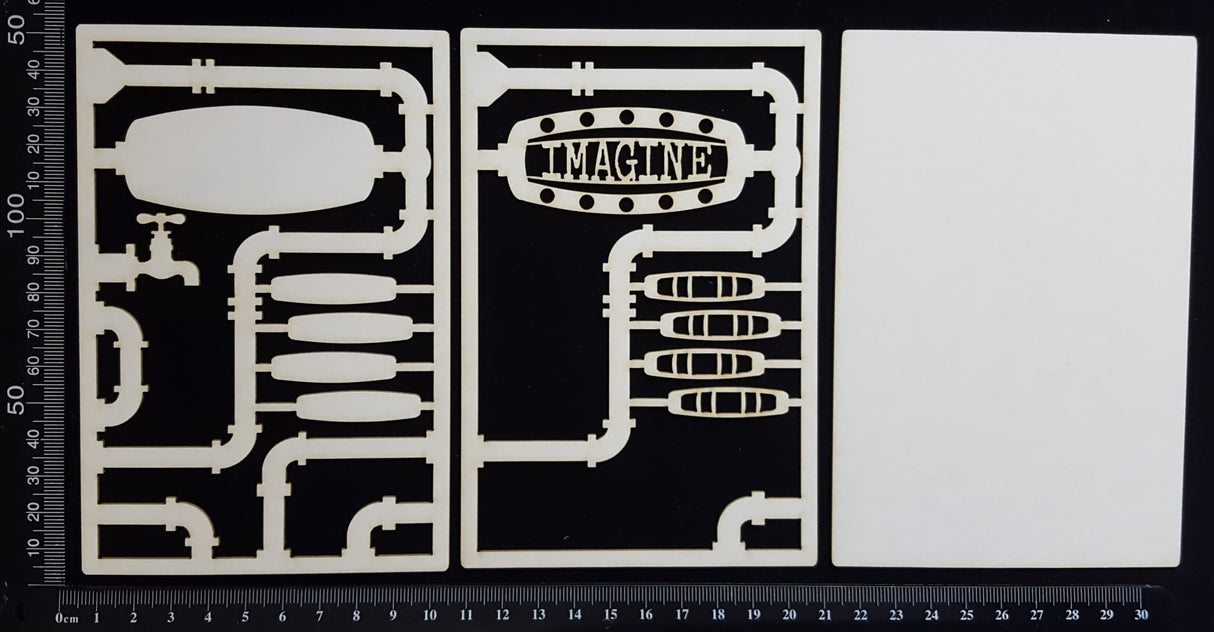 Steampunk Journal Panel - AG - Imagine - Small - Layering Set - White Chipboard