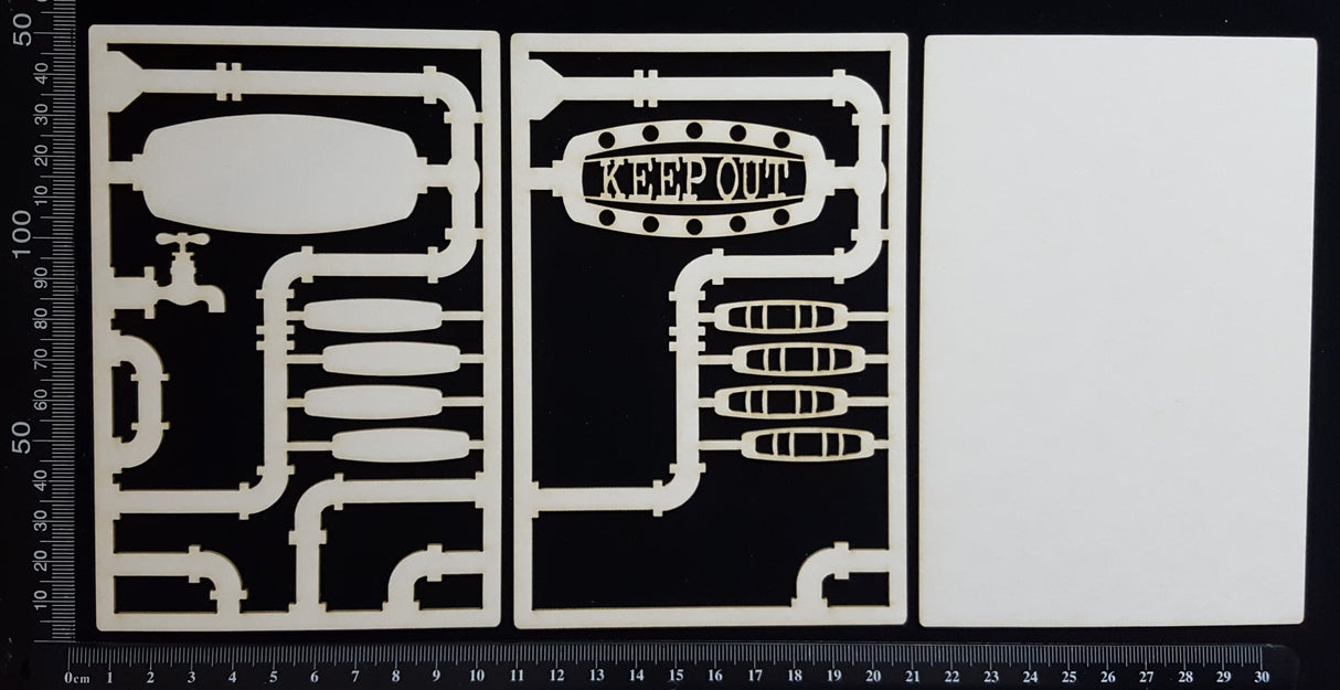 Steampunk Journal Panel - AK - Keep Out - Small - Layering Set - White Chipboard