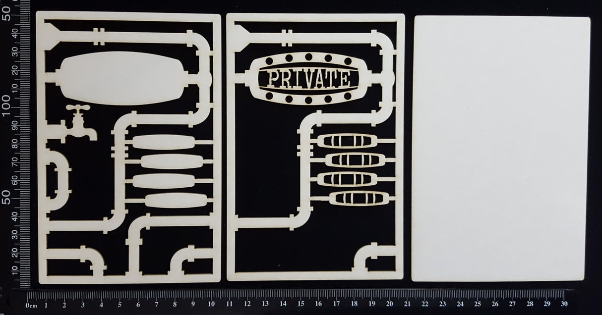 Steampunk Journal Panel - AM - Private - Small - Layering Set - White Chipboard