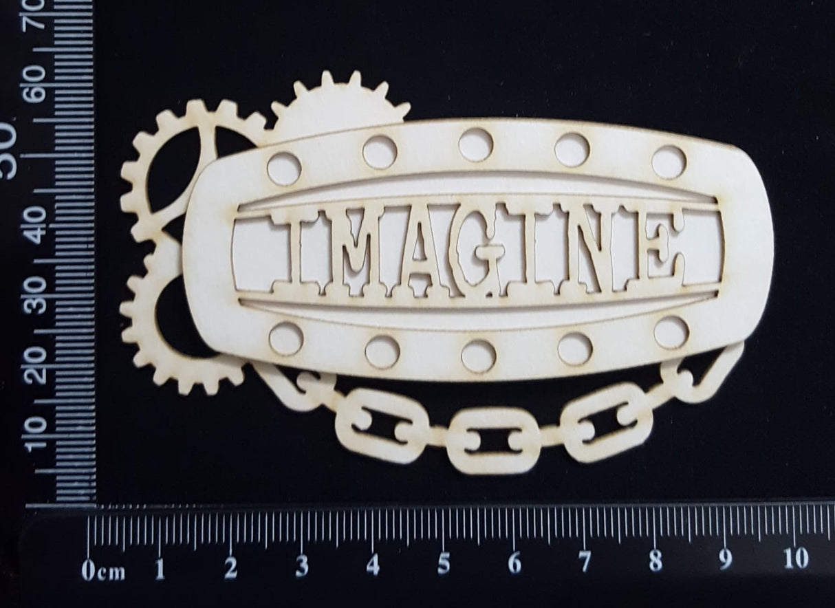 Steampunk Title Plate - EF - Imagine - Layering Set - White Chipboard