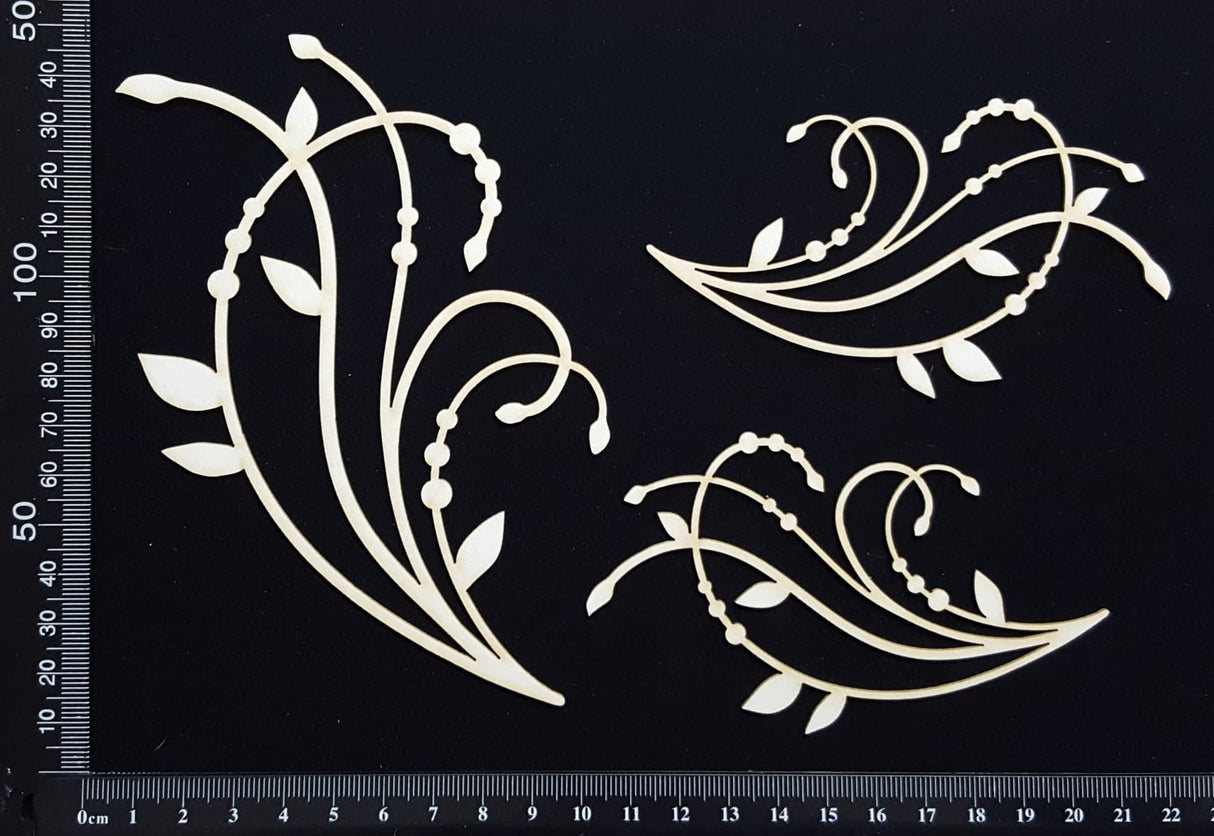 Leaf Flourishes Set - B - White Chipboard