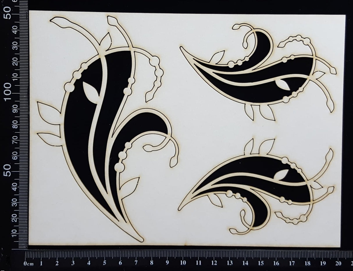 Leaf Flourishes Set - B - White Chipboard
