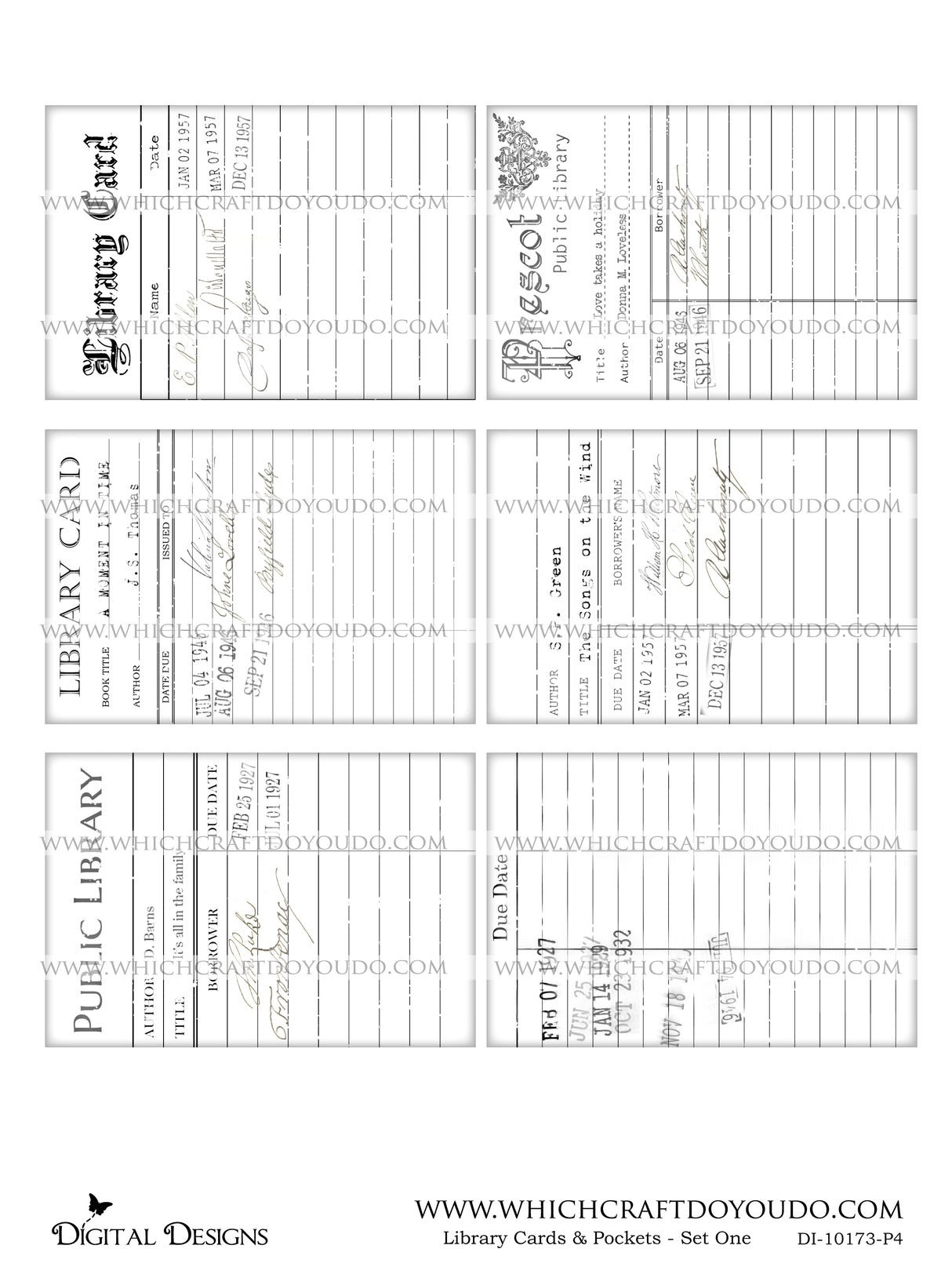 Library Cards & Pockets - Set One - DI-10173 - Digital Download