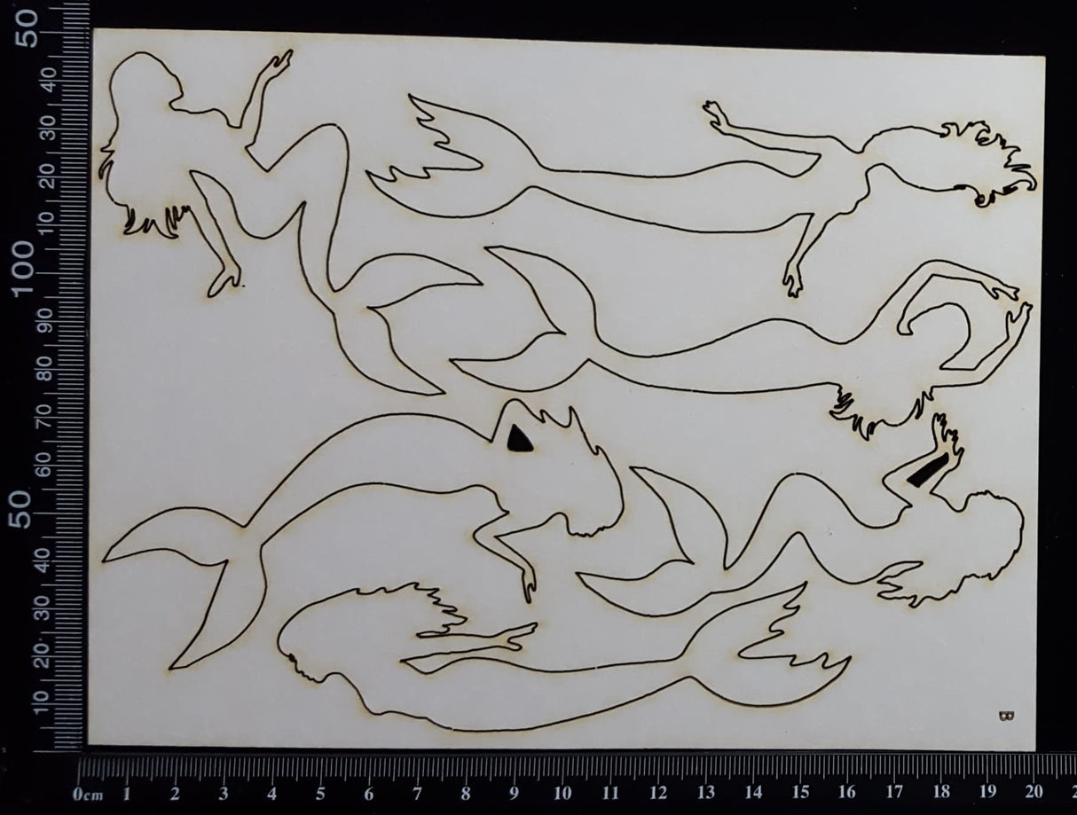 Mermaid Set - B - Large - White Chipboard