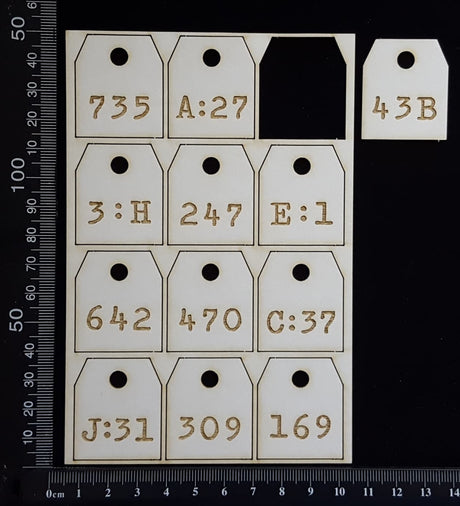 Laser Engraved Number Tags - B - White Chipboard