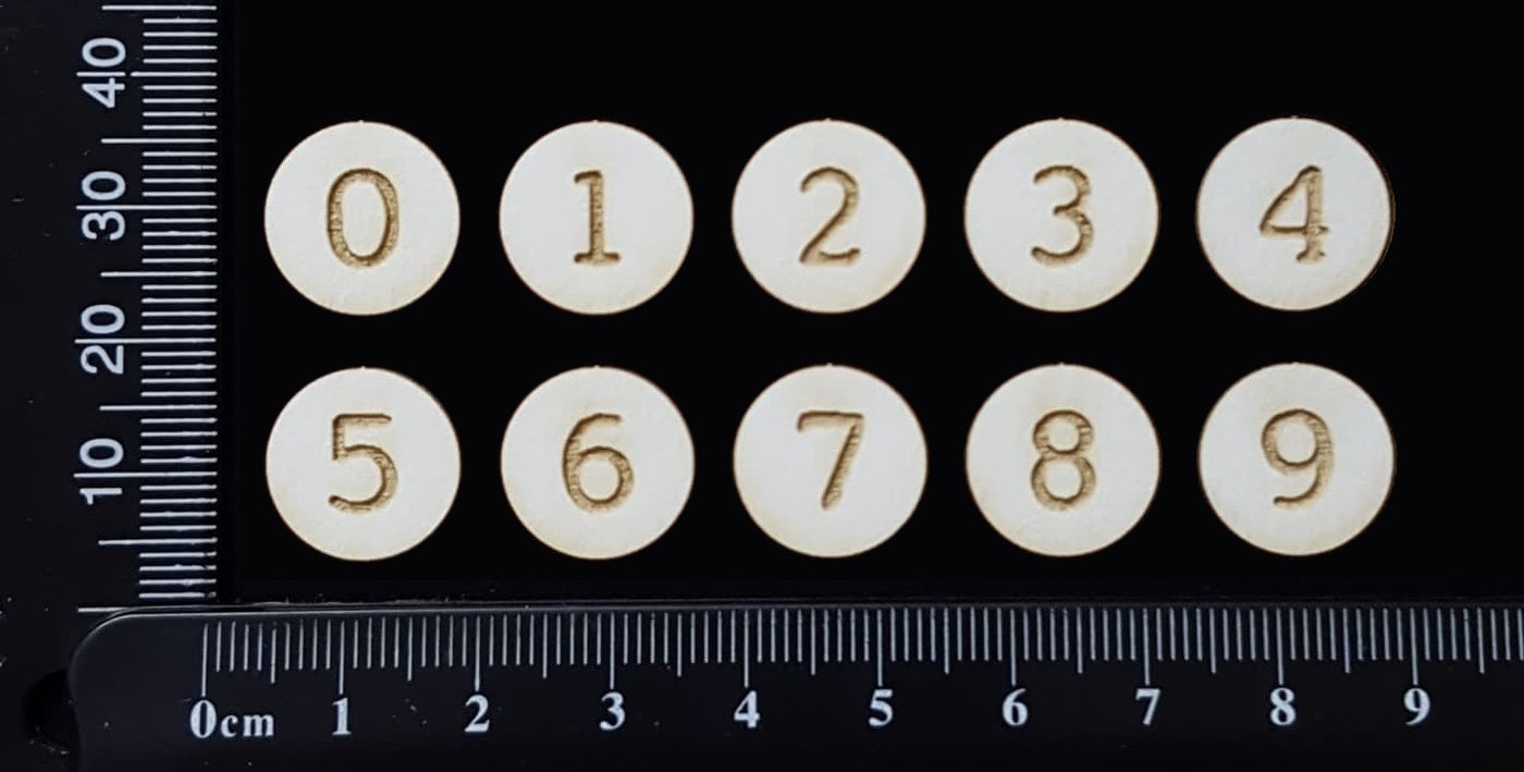 Laser Engraved Number Circles - 0 - 9 - Set D - White Chipboard