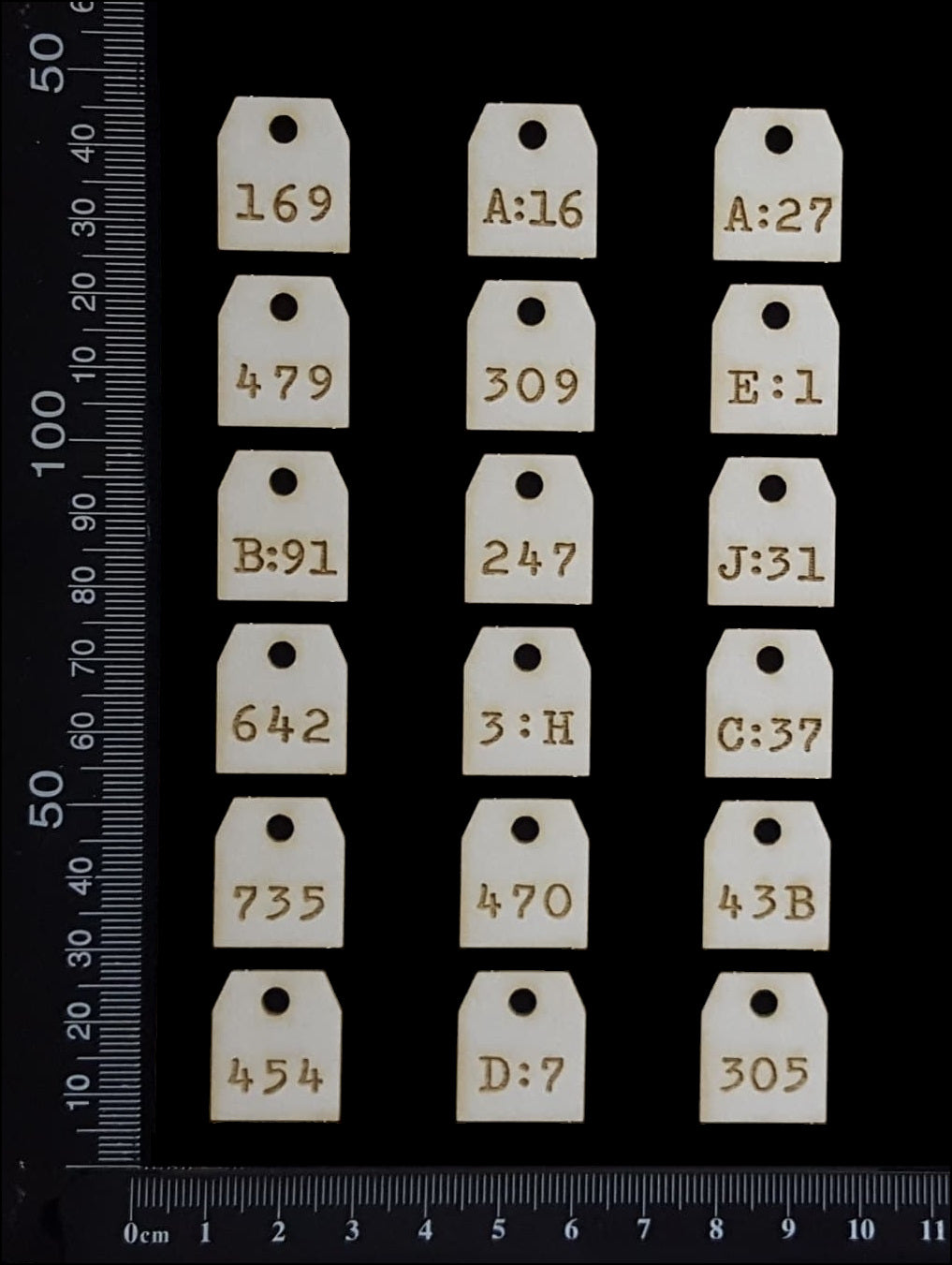 Laser Engraved Number Tags - D - White Chipboard