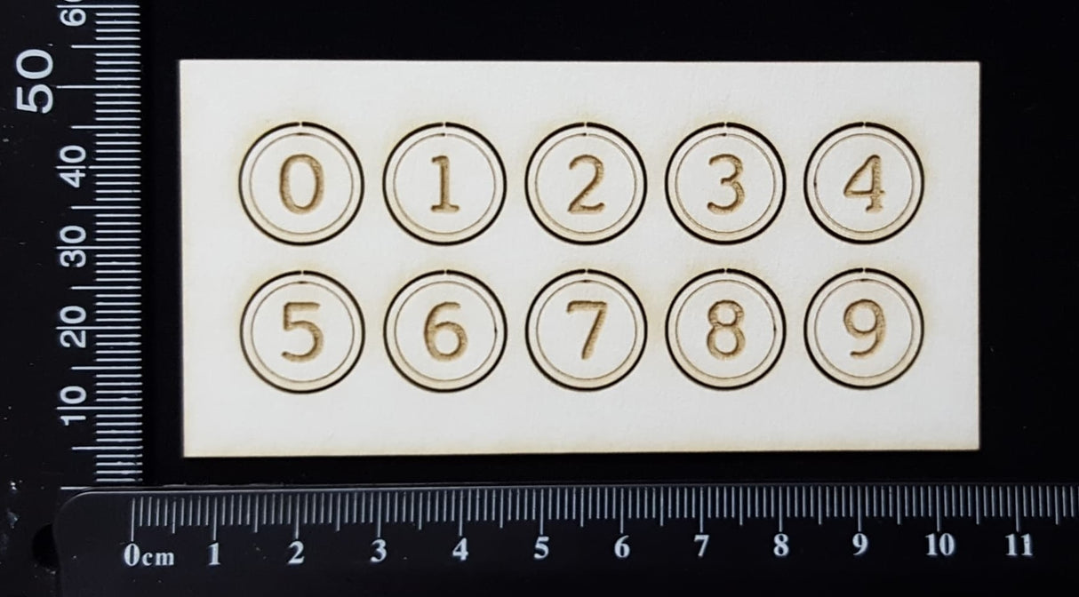Laser Engraved Number Circles - 0 - 9 - Set C - White Chipboard