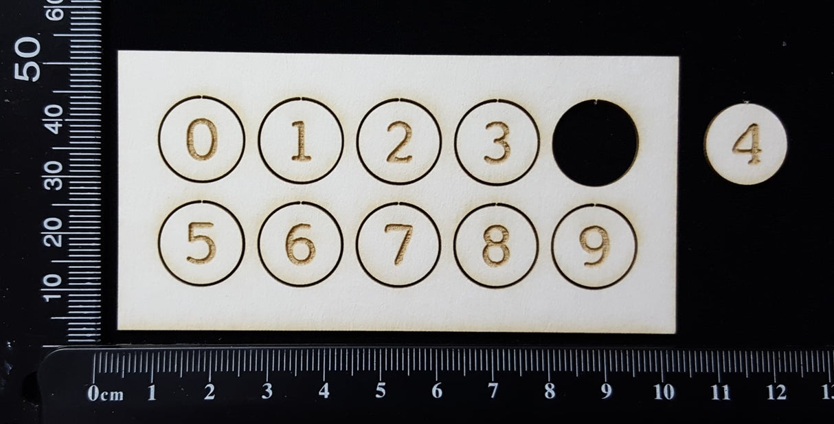 Laser Engraved Number Circles - 0 - 9 - Set D - White Chipboard