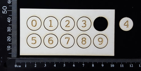 Laser Engraved Number Circles - 0 - 9 - Set D - White Chipboard