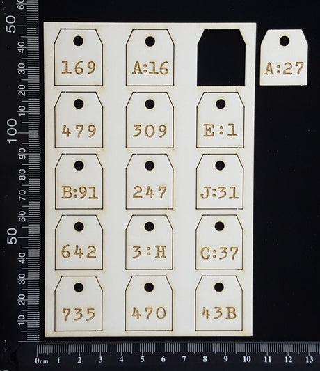 Laser Engraved Number Tags - C - White Chipboard