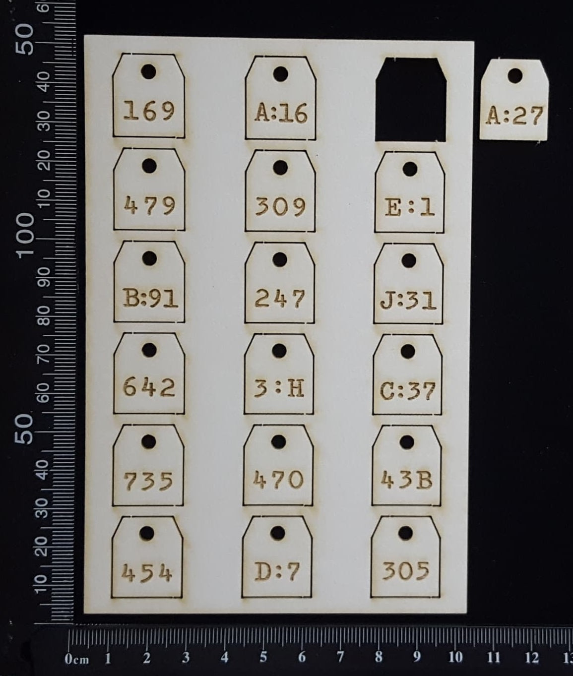 Laser Engraved Number Tags - D - White Chipboard