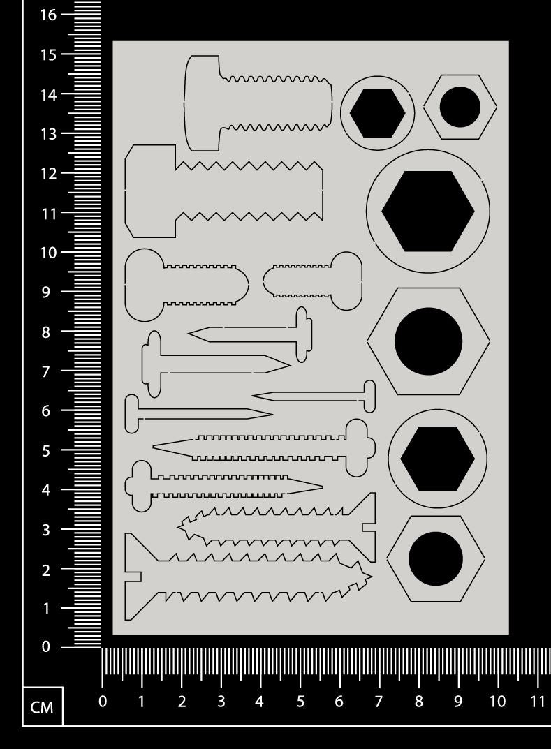 Nuts Bolts Nails & Screws Set - White Chipboard