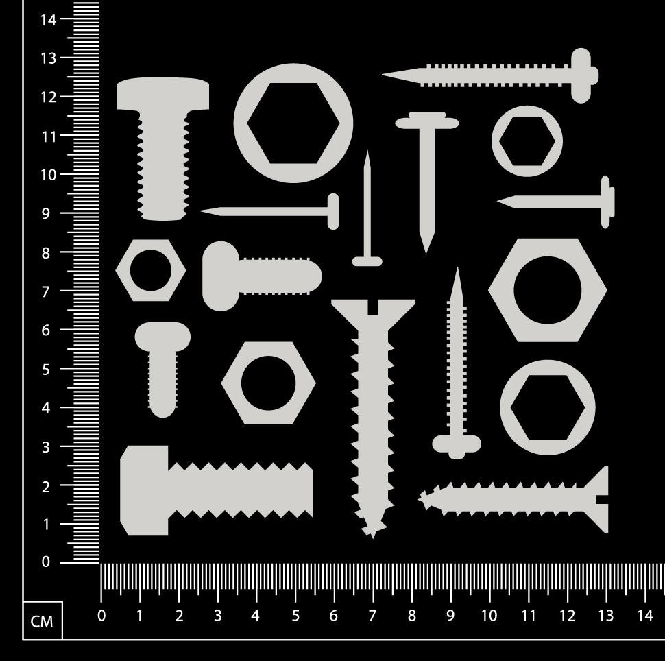 Nuts Bolts Nails & Screws Set - White Chipboard