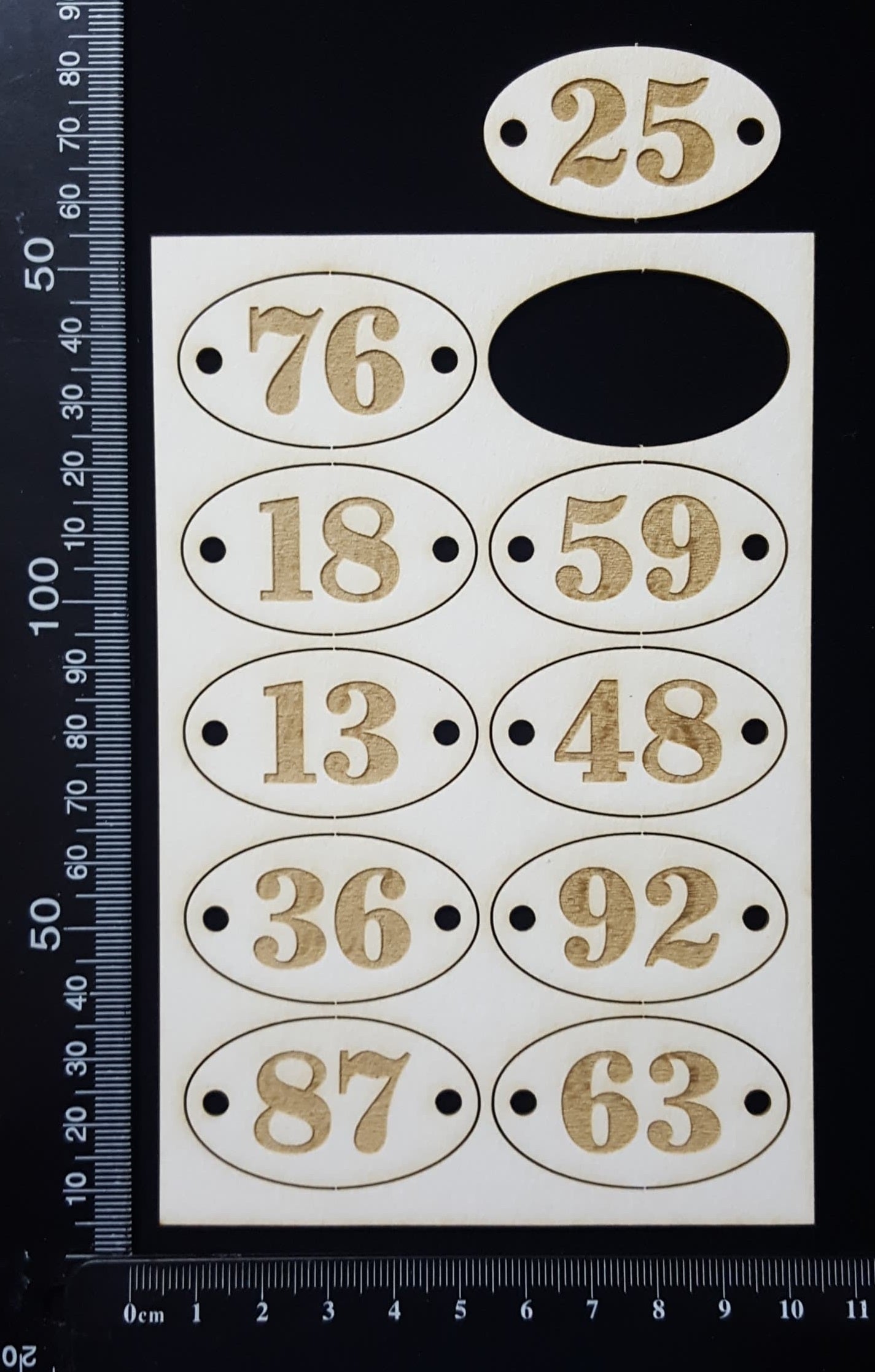 Laser Engraved Oval Number Plates - A - White Chipboard