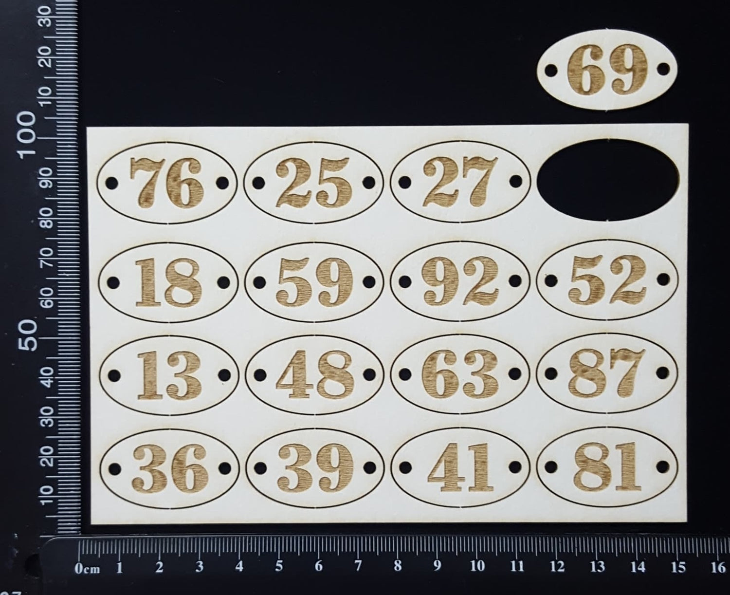 Laser Engraved Oval Number Plates - B - White Chipboard