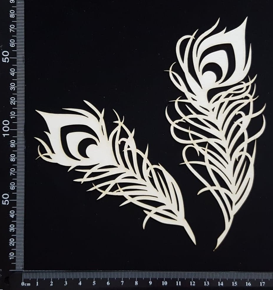 Peacock Feathers Set - A - Large - White Chipboard