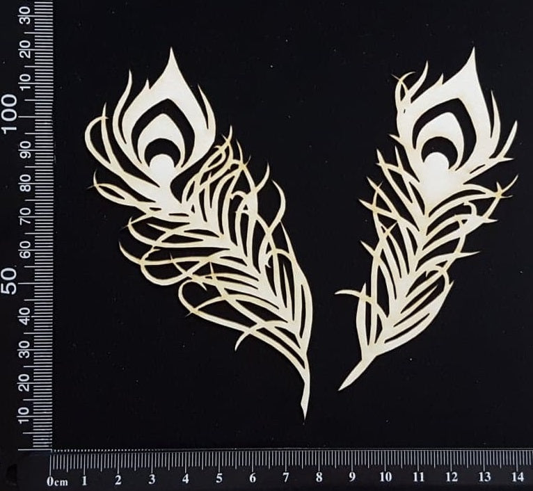 Peacock Feathers Set - C - Small - White Chipboard